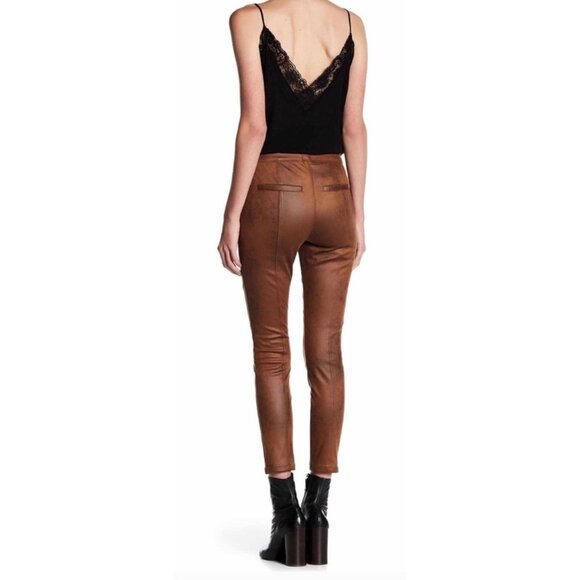 Free People Never Let Go Brown Faux Suede Leather Leggings Size 27 - Picture 3 of 12